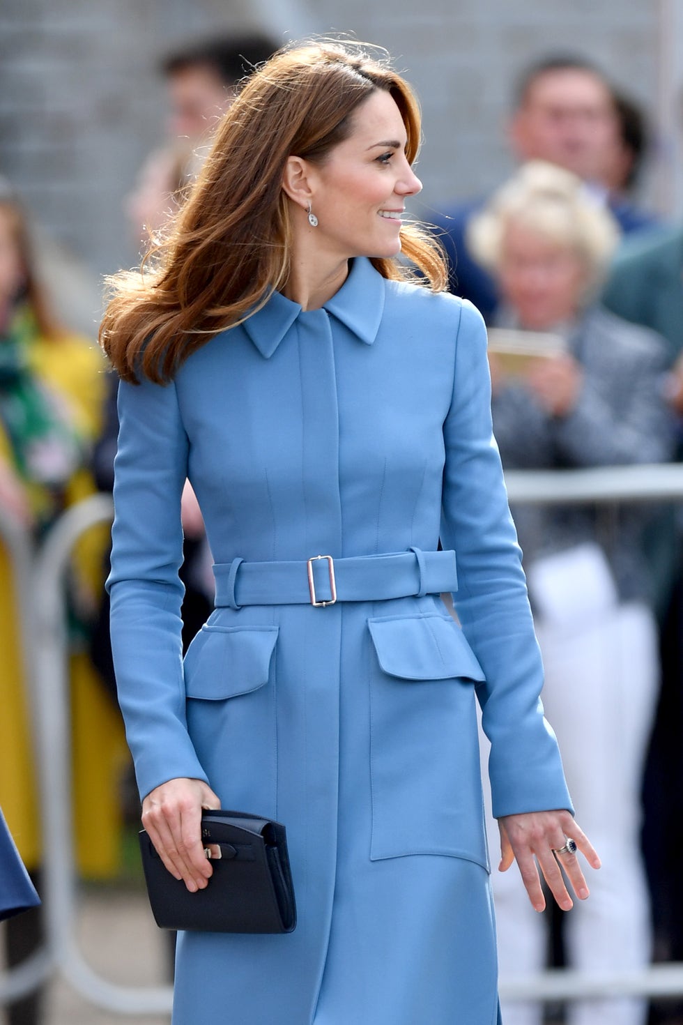 Kate Middleton Rewears Blue Alexander McQueen Coat in Birkenhead