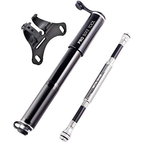 PRO BIKE TOOL Bike Pump with Gauge Fits Presta and Schrader - Accurate Inflation - Mini Bicycle Tire Pump for Road, Mountain and BMX Bikes, High Pressure 100 PSI, Includes Mount Kit BIK