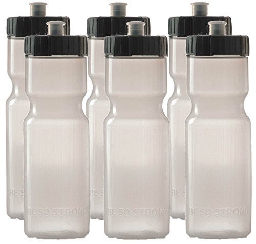 Sports Squeeze Water Bottles - Set of 6 - Team Pack – 22 oz. BPA Free Bottle Easy Open Push/Pull Cap – Made in USA - Multiple Colors Available (Clear/Black)