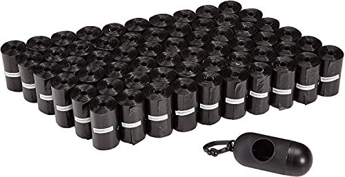 AmazonBasics Unscented Standard Dog Poop Bags with Dispenser and Leash Clip, 13 x 9 Inches, Black - Pack of 900