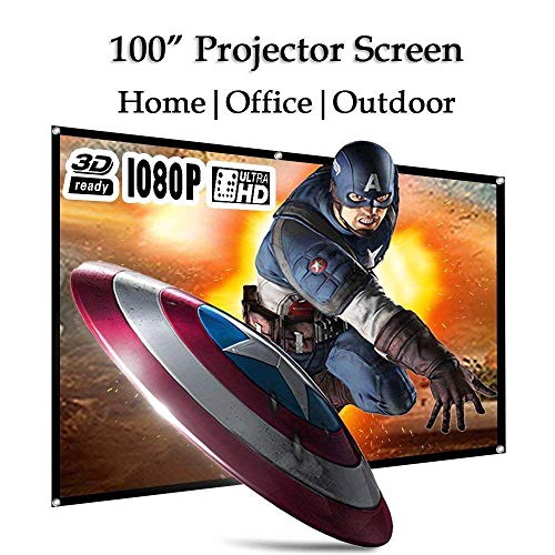 WIKISH 100 Inch Projector Screen 100" Portable Anti-Crease Foldable Indoor Outdoor Projection Screen Movie Screen 16:9 HD Home Theater Movie Screen