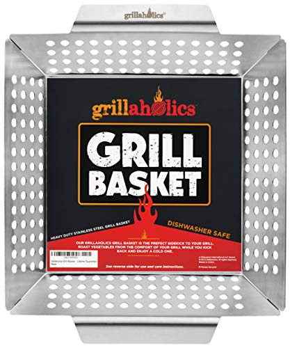Grillaholics Heavy Duty Grill Basket - Large Grilling Basket for More Vegetables