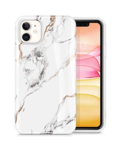 GVIEWIN Marble iPhone 11 Case, Ultra Slim Thin Glossy Soft TPU Rubber Gel Phone Case Cover Compatible iPhone 11 6.1 Inch 2019 (White/Gold)