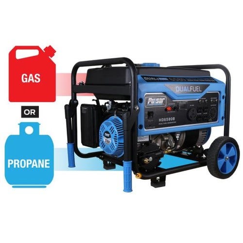 6,580/5,500-Watt Dual Fuel Gasoline/Propane Powered Recoil Start Portable Generator with CARB Compliant 274 cc Engine