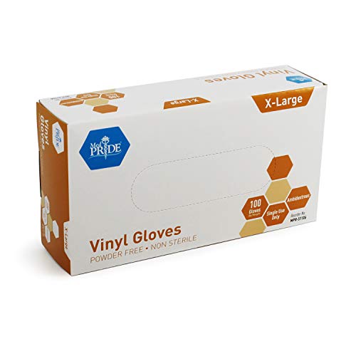 Medpride Vinyl Gloves| Medium Box of 100| 4.3 mil Thick, Powder-Free, Non-Sterile, Heavy Duty Disposable Gloves| Professional Grade for Healthcare, Medical, Food Handling, and More