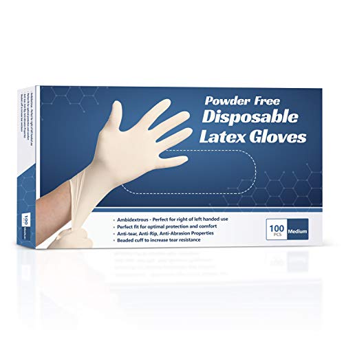 New Disposable Latex Gloves, Powder Free (100 Gloves Per Box) (Medium)