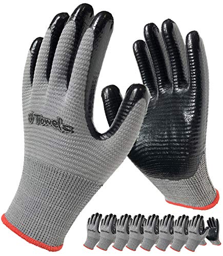 Coated Rubber Work Gloves, 8-Pair Pack, Nitrile Firm Grip Glove for General Purpose, Gardening, for Men and Women (Size Small, Grey)
