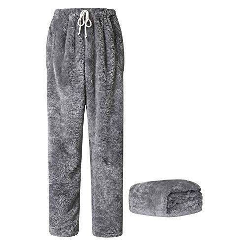 Cromoncent Men’s Plush Warm Pajama Pants, Winter Cozy Fleece Sleepwear Lounge Pj Bottoms with Pockets Gray x-Large