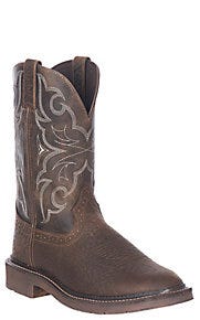 Justin Men's Amarillo Stampede Chocolate and Tan Round Steel Toe Work Boot