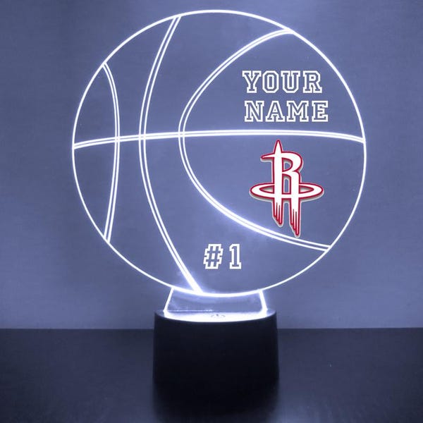 Houston Rockets Sports Fan Lamp, LED Light Up,With Remote Personalized Free, Engraved Table Lamp, 16 Color Options, Featuring Licensed Decal