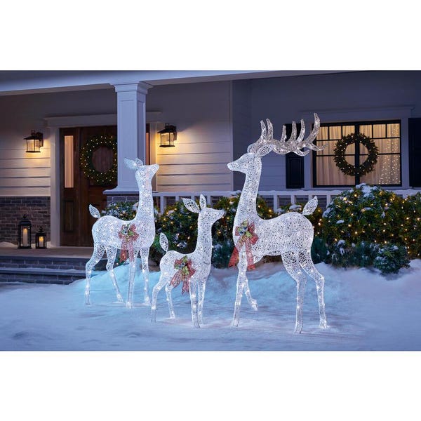 3-Piece Fantasleigh Outdoor Christmas Deer Family with LED Cool White Lights