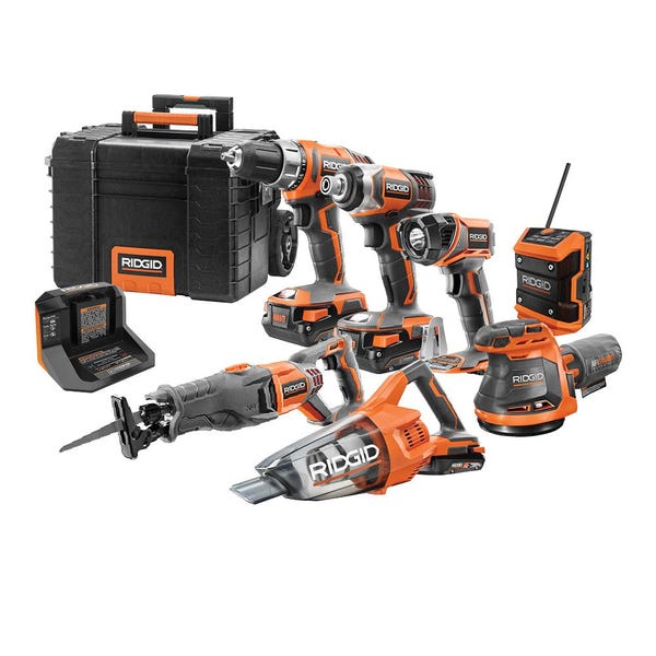 18V Cordless Combo Kit (7-Tool) with Rolling Keter Case, (3) 2.0 Ah Batteries and Charger