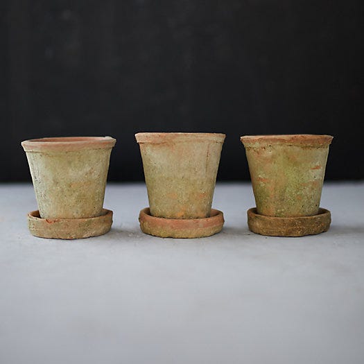 Earth Fired Clay Herb Pot + Saucer, Set of 3