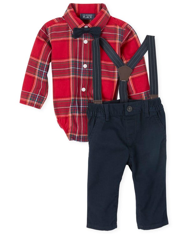 Baby Boys Matching Family Plaid Poplin Outfit Set