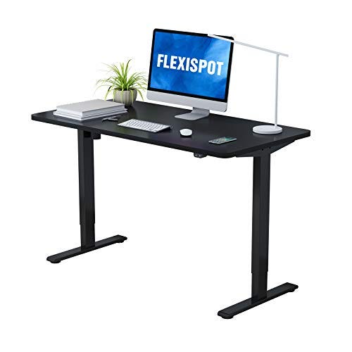 Flexispot Standing Desk 48 x 30 Inches Height Adjustable Desk Electric Sit Stand Desk Home Office Desks Whole-Piece Desk Board (Black Frame + 48 in Blacktop)