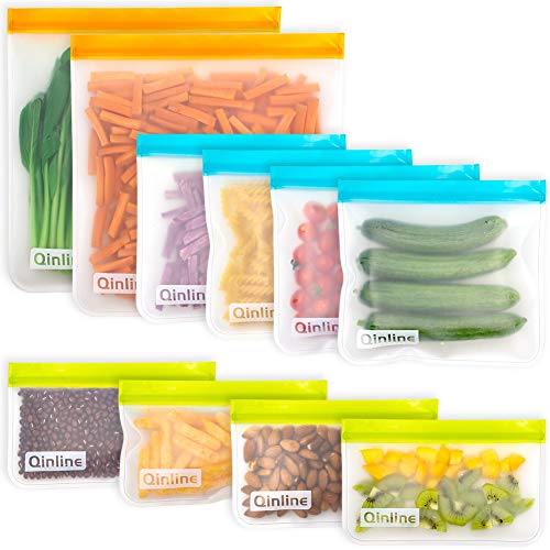 Reusable Food Storage Bags - 10 Pack BPA FREE Flat Freezer Bags