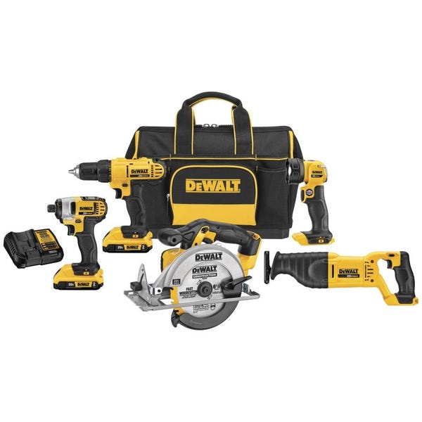 DEWALT 5-Tool 20-Volt Max Power Tool Combo Kit with Soft Case (Charger Included and 2-Batteries Included)