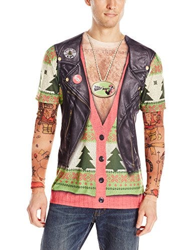 Faux Real Mens Christmas Biker Sweater with Tattoos  RetroFestiveca