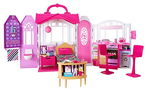 ​Barbie Glam Getaway Portable Dollhouse, 1 Story with Furniture, Accessories and Carrying Handle, for 3 to 7 Year Olds​​​