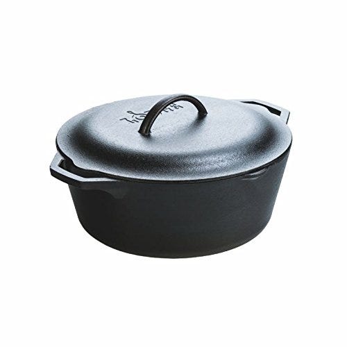 Lodge Pre-Seasoned Dutch Oven With Loop Handles and Cast Iron Cover, 7 Quart, Black
