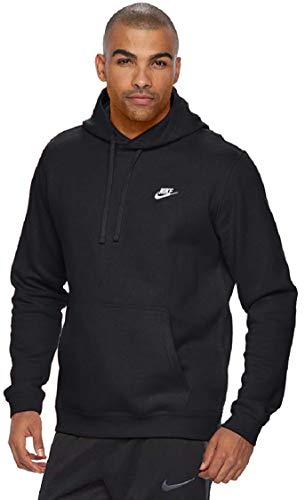 Men's Nike Sportswear Club Pullover Hoodie, Fleece Sweatshirt for Men with Paneled Hood, Black/Black/White, M