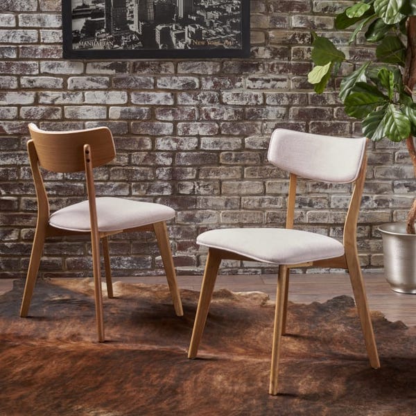 Light Beige Fabric Dining Chairs Set of 2