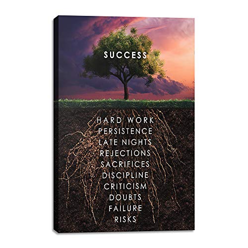 Yetaryy Success Tree Inspirational Quote Canvas Wall Art Motivational Motto Painting Inspiring Entrepreneur Posters Prints Artwork Decor Framed for Home Office Classroom Ready to Hang - 12" Wx18 H