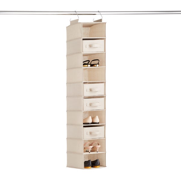 Taupe 10-Compartment Hanging Shoe Organizer