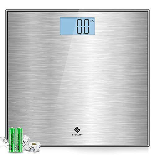 Stainless Steel Digital Body Weight Bathroom Scale, Step-On Technology,  Large Blue LCD Backlight Display,400 Pounds, Body Tape Measure Included 