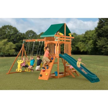 6 Backyard Playsets Your Kids Will Love, Sun Valley Ii Wooden Swing Set With Tire