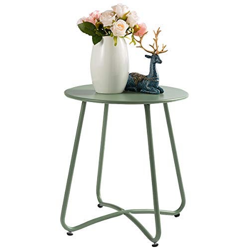 HollyHOME Small Round Patio Metal Side Snack Table,