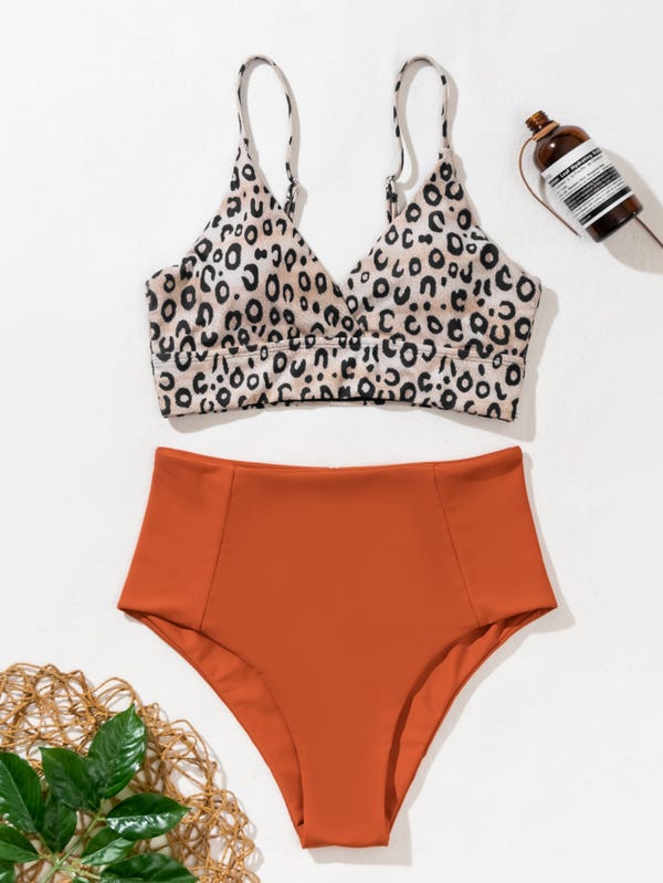 Leopard High Waisted Bikini Swimsuit