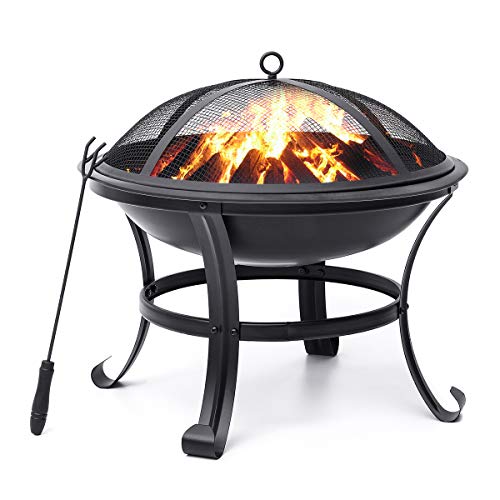 Black Garden and Patio Steel Relaxdays Fire Bowl with Spark Protection Diameter 75 cm Outdoor Fire Pit with Poker