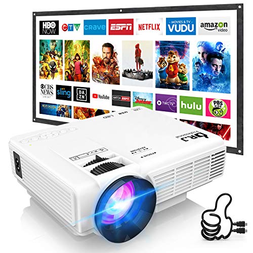 DR. J Professional HI-04 Mini Projector Outdoor Movie Projector with 100Inch Projector Screen
