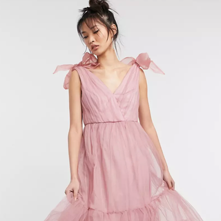 Tulle Bow Tiered Maxi Dress