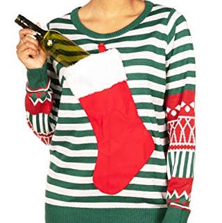 Ugly Christmas Sweater with Attached Stocking 