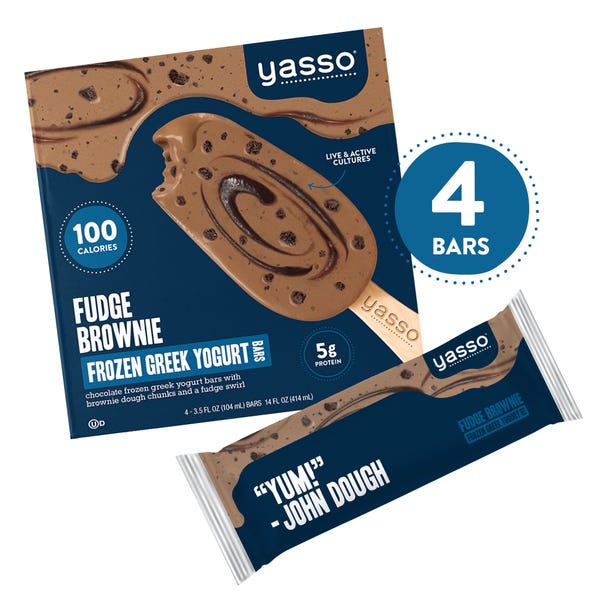 Yasso Frozen Greek Yogurt, Fudge Brownie Bars, 4 Count