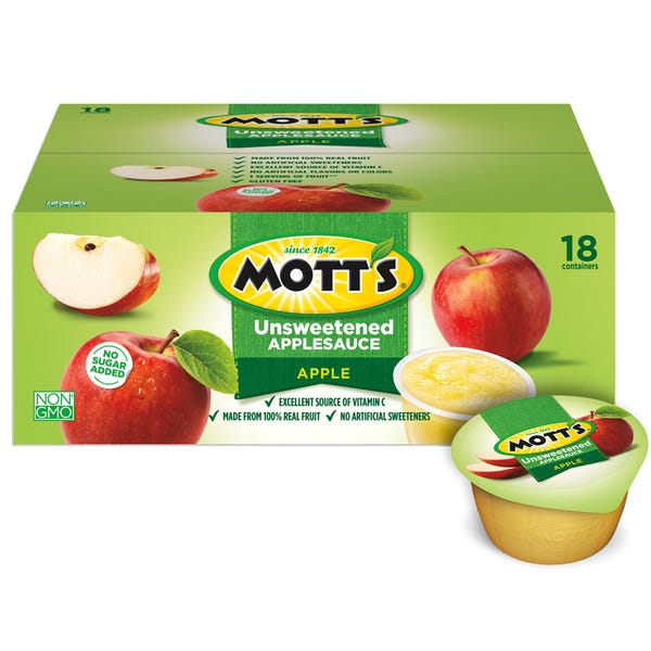 Mott's No Sugar Added Applesauce, 3.9 oz cups, 18 count