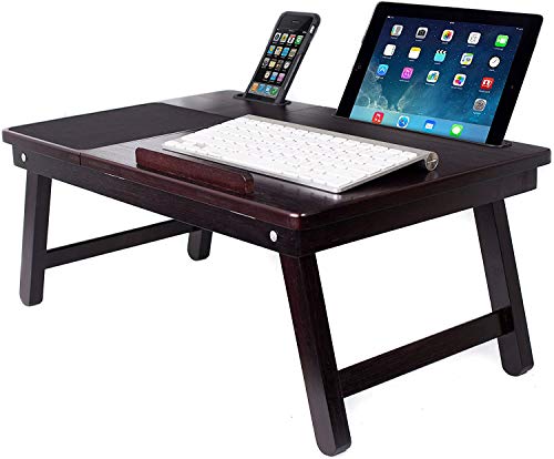 Sofia + Sam Multi Tasking Laptop Bed Tray - Supports Laptops Up to 18 Inches - Walnut (Left Handed Tray)