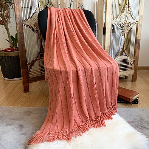 Knitted Plush Lightweight 50"x60" Decorative Throw Blanket with Tassels 