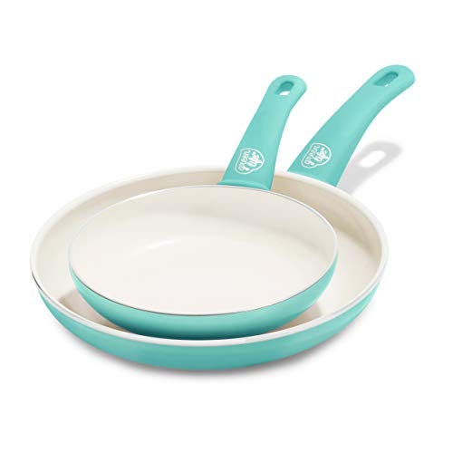GreenLife Soft Grip Healthy Ceramic Nonstick, Frying Pan/Skillet Set, 7" and 10, Turquoise