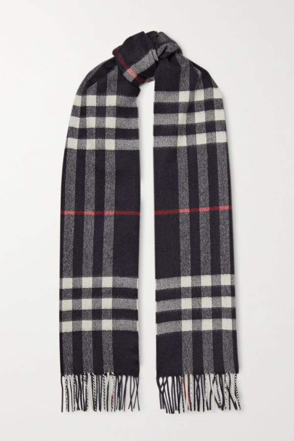 NET SUSTAIN fringed checked cashmere scarf