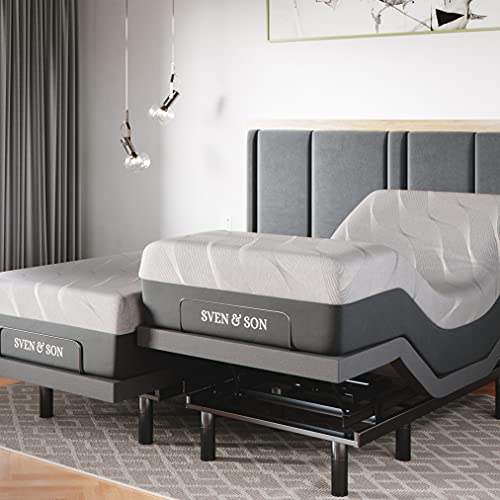 Sven & Son Split King Adjustable Bed Base Frame + 14” Luxury Cool Gel Memory Foam Hybrid Mattress