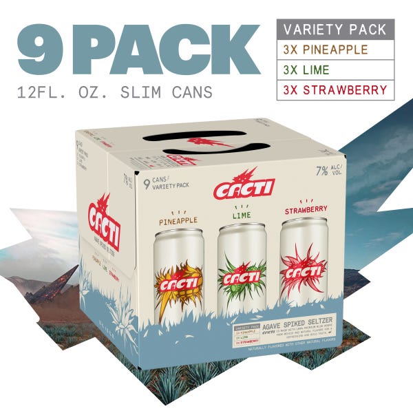 CACTI Agave Hard Seltzer Variety Pack, Gluten Free, 9 Pack, 12 FL OZ Slim Cans CACTI Agave Hard Seltzer Variety Pack, Gluten Free, 9 Pack, 12 FL OZ Slim Cans