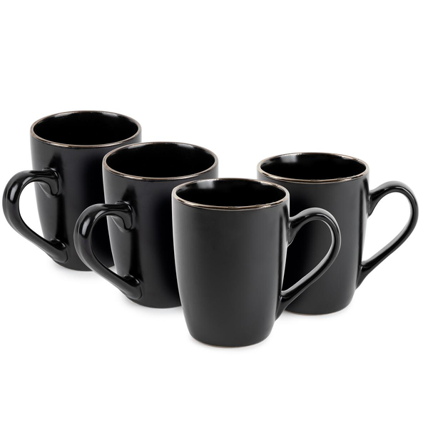 Drinkware Black Onyx Stoneware 14oz Mugs, 4 Pack
