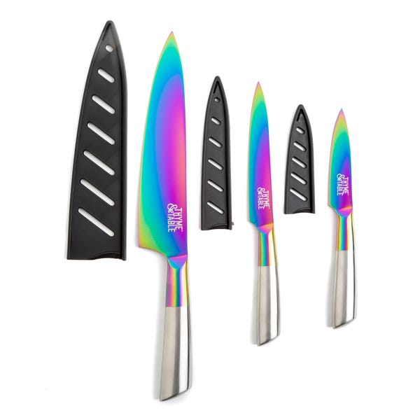 Non-Stick Coated High Carbon Stainless Titanium Rainbow Knives, 3 Piece Set