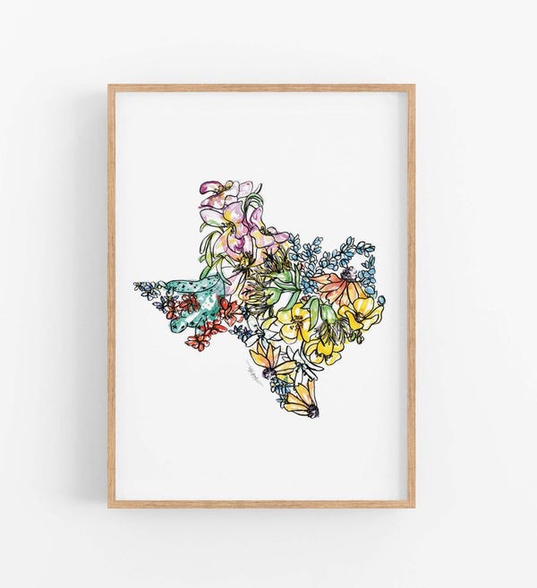 Map of Texas Featuring Local State Wildflowers