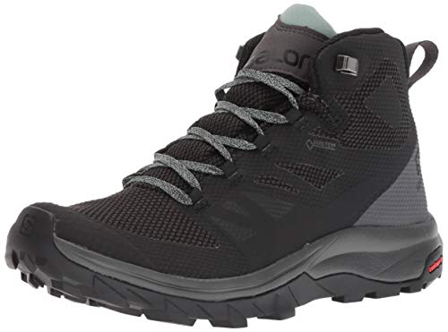 Salomon Women's OUTline Mid GTX W Hiking Boots, Black/Magnet/Green Milieu, 7.5