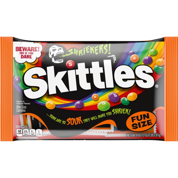 Skittles Shriekers Fun Size Sour Halloween Chewy Candy, 10.72oz Bag