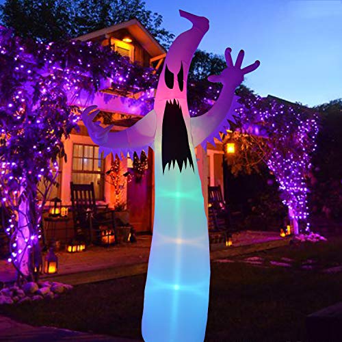 Twinkle Star Halloween Inflatable 12FT Ghost with LED RGB Color Changing Light 